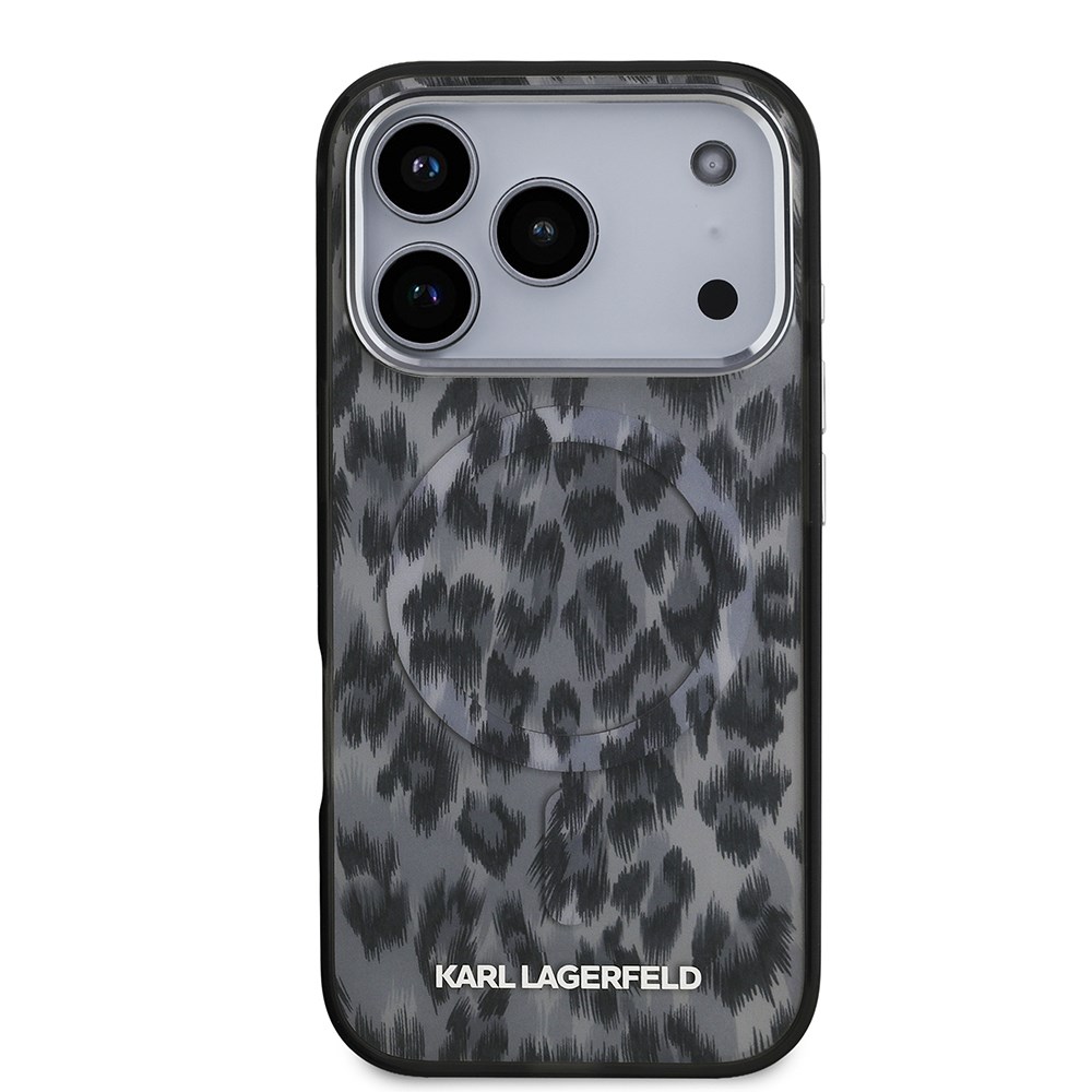 Apple iPhone 17 Pro Kılıf Karl Lagerfeld Orjinal Lisanslı M-safe Şarj Özellikli IML Leopar Baskılı Kapak