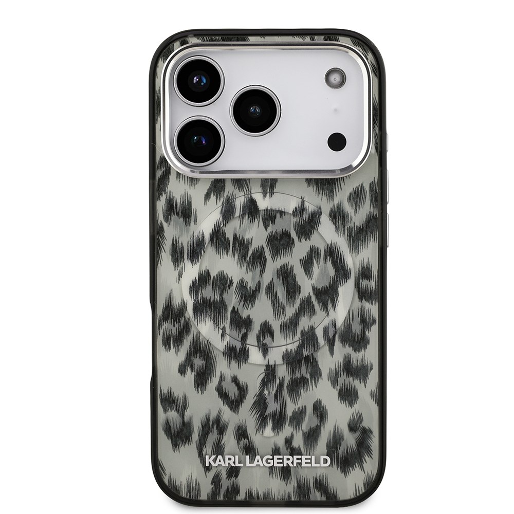 Apple iPhone 17 Pro Kılıf Karl Lagerfeld Orjinal Lisanslı M-safe Şarj Özellikli IML Leopar Baskılı Kapak