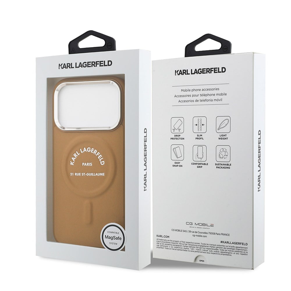 Apple iPhone 17 Pro Kılıf Karl Lagerfeld Orjinal Lisanslı M-safe Şarj Özellikli Metal Kamera ve Buton Tasarımlı Paris RSG PU Deri Kapak