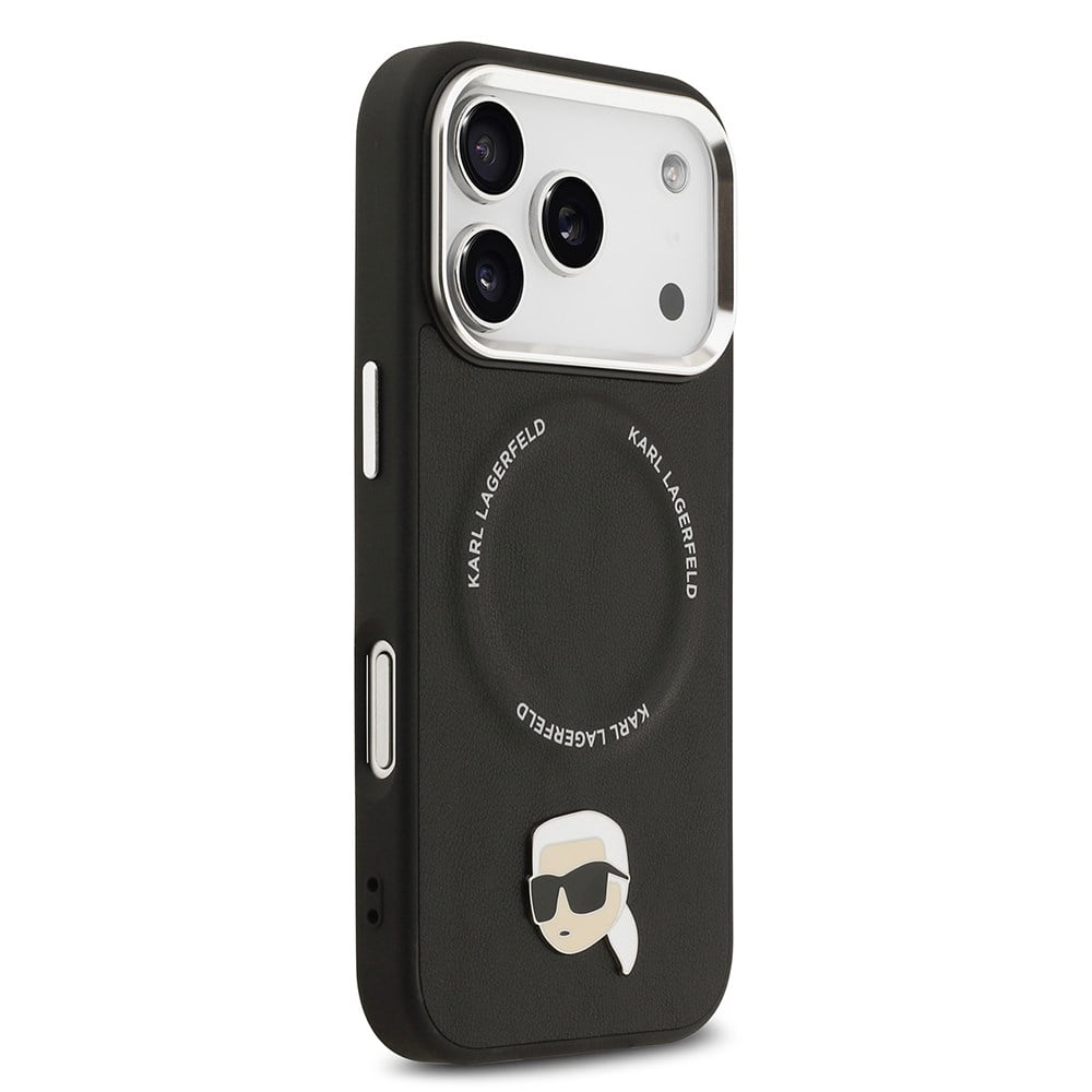 Apple iPhone 17 Pro Kılıf Karl Lagerfeld Orjinal Lisanslı M-safe Şarj Özellikli Metal Kamera ve Buton Tasarımlı Karl PU Deri Kapak