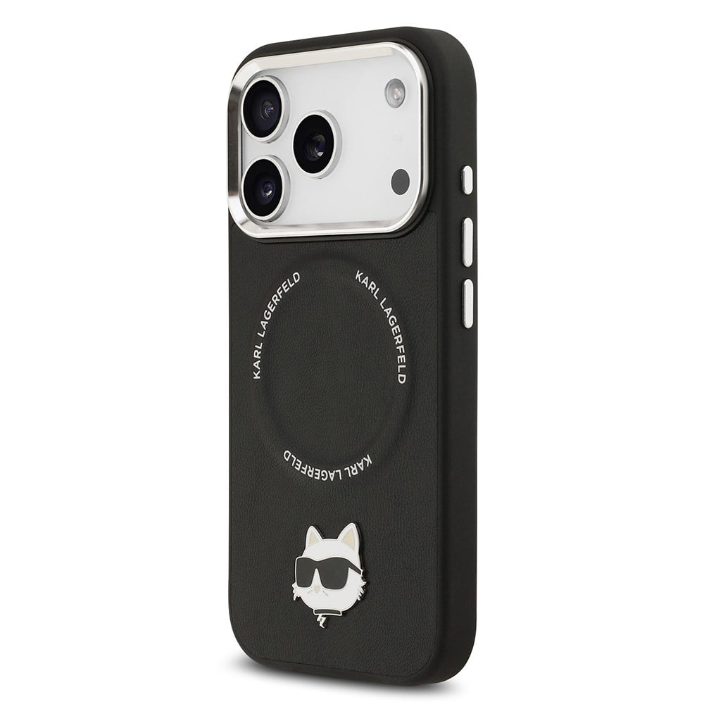 Apple iPhone 17 Pro Kılıf Karl Lagerfeld Orjinal Lisanslı M-safe Şarj Özellikli Metal Kamera ve Buton Tasarımlı Choupette PU Deri Kapak
