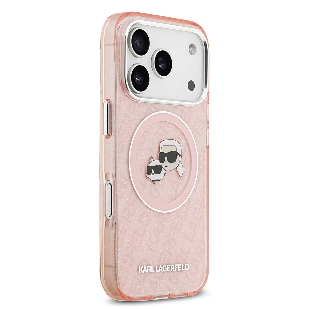 Apple iPhone 17 Pro Kılıf Karl Lagerfeld Orjinal Lisanslı Parlayan Simli Karl & Choupette Heads Kapak