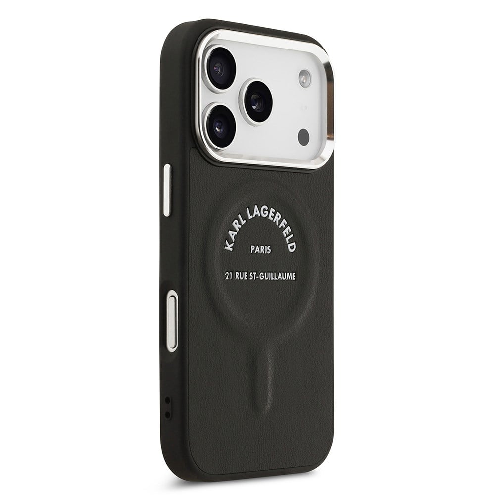 Apple iPhone 17 Pro Kılıf Karl Lagerfeld Orjinal Lisanslı M-safe Şarj Özellikli Metal Kamera ve Buton Tasarımlı Paris RSG PU Deri Kapak