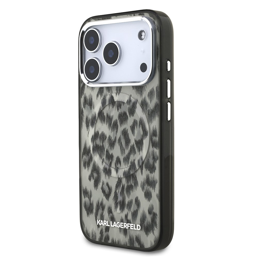 Apple iPhone 17 Pro Kılıf Karl Lagerfeld Orjinal Lisanslı M-safe Şarj Özellikli IML Leopar Baskılı Kapak
