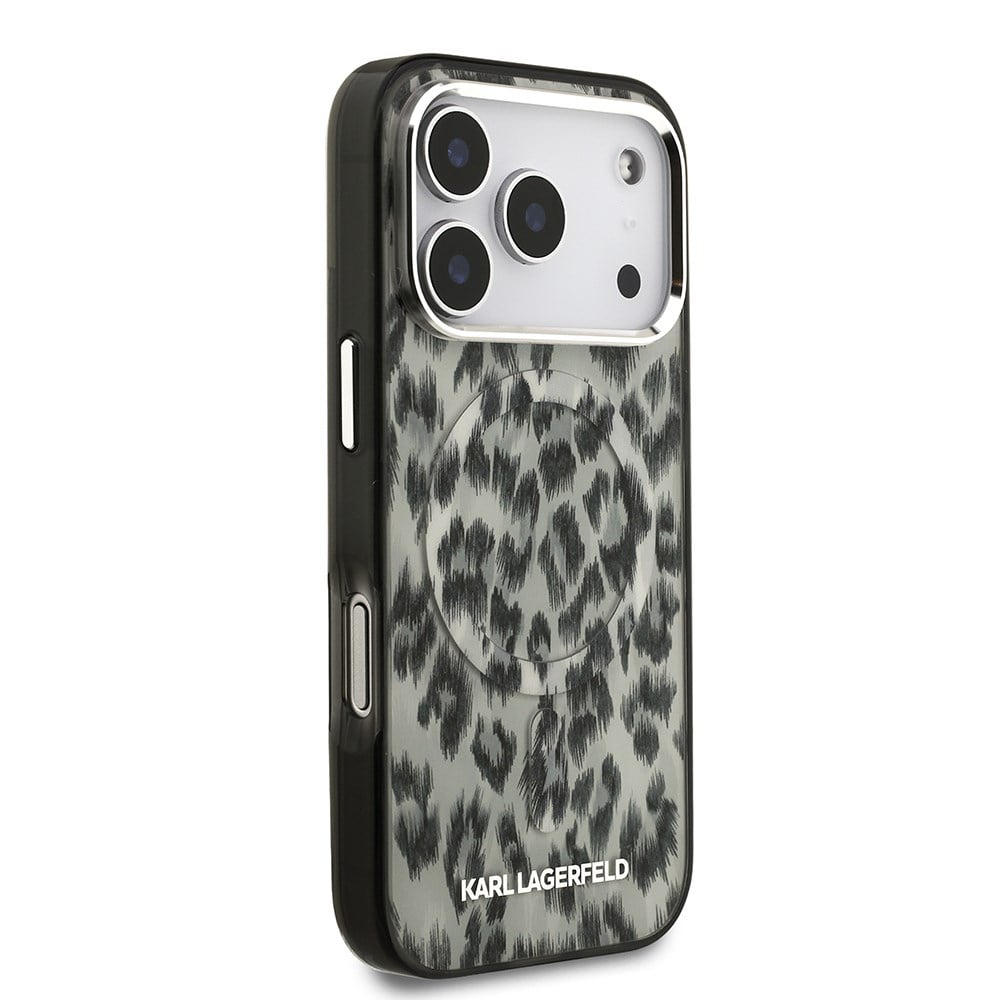 Apple iPhone 17 Pro Kılıf Karl Lagerfeld Orjinal Lisanslı M-safe Şarj Özellikli IML Leopar Baskılı Kapak