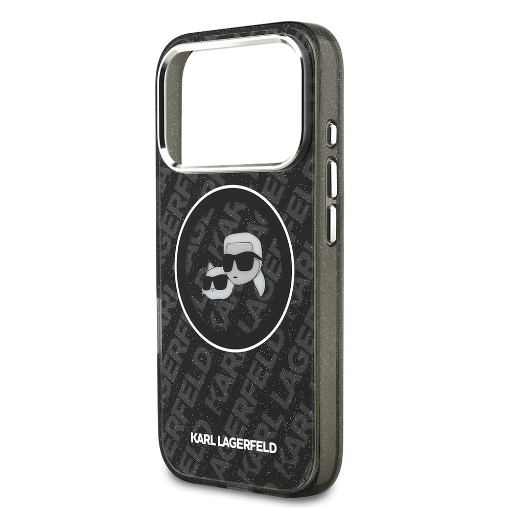 Apple iPhone 17 Pro Kılıf Karl Lagerfeld Orjinal Lisanslı Parlayan Simli Karl & Choupette Heads Kapak