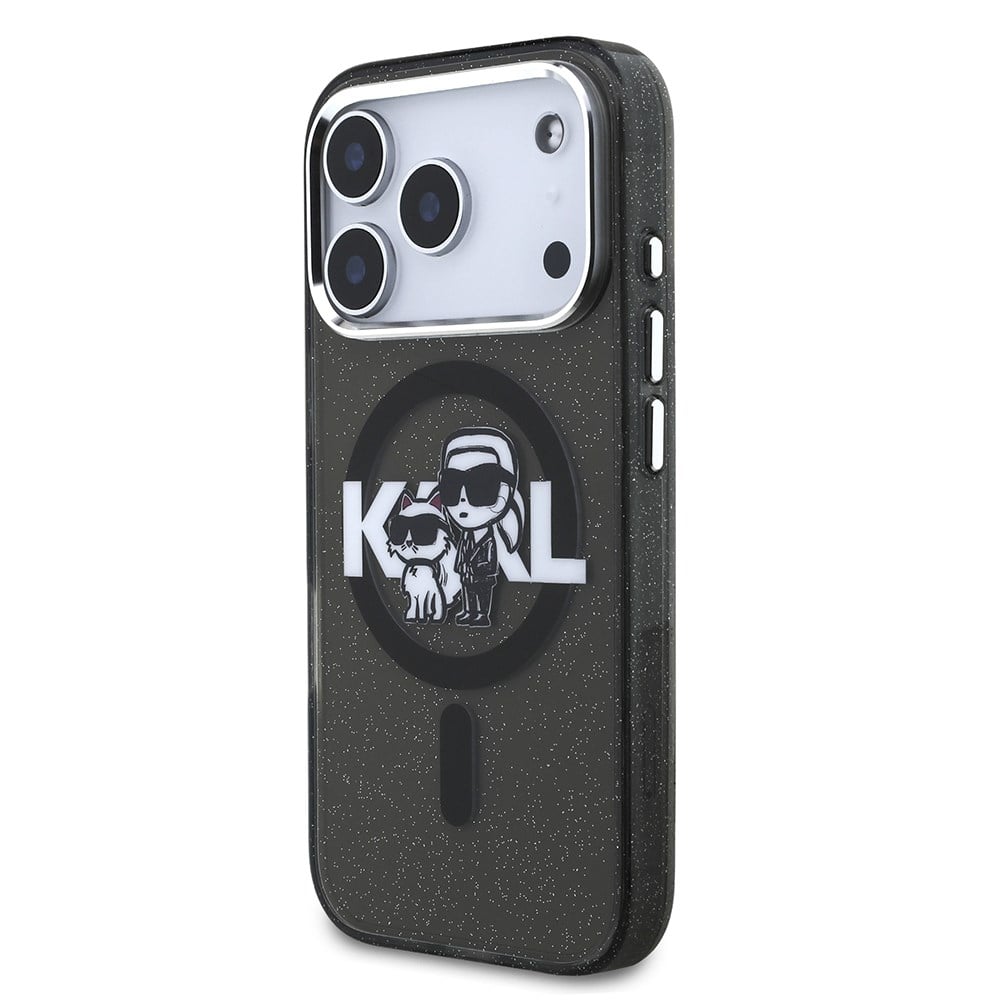 Apple iPhone 17 Pro Kılıf Karl Lagerfeld Orjinal Lisanslı Parlayan Simli Karl & Choupette Sketch Logo Kapak