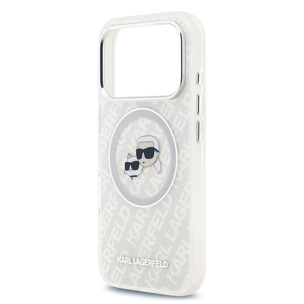 Apple iPhone 17 Pro Kılıf Karl Lagerfeld Orjinal Lisanslı Parlayan Simli Karl & Choupette Heads Kapak