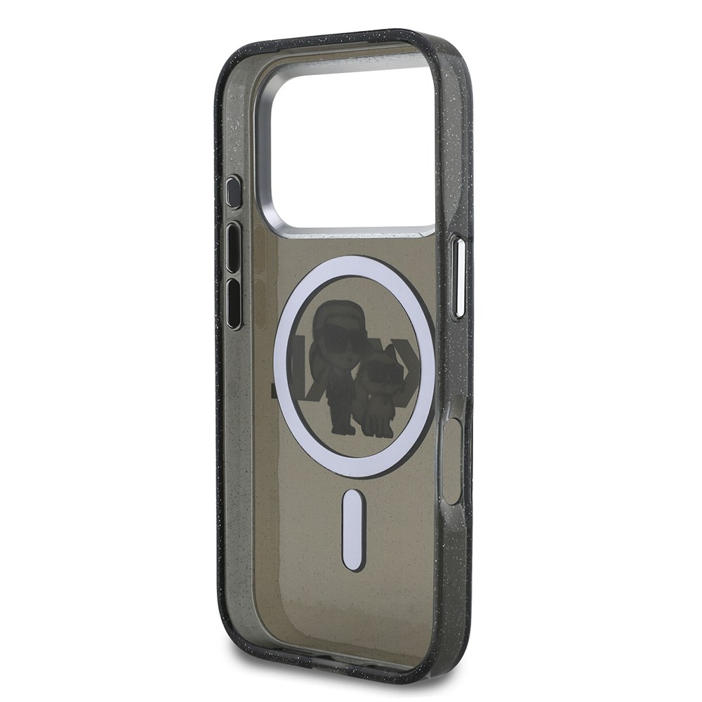 Apple iPhone 17 Pro Kılıf Karl Lagerfeld Orjinal Lisanslı Parlayan Simli Karl & Choupette Sketch Logo Kapak
