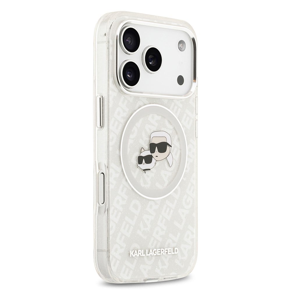 Apple iPhone 17 Pro Kılıf Karl Lagerfeld Orjinal Lisanslı Parlayan Simli Karl & Choupette Heads Kapak