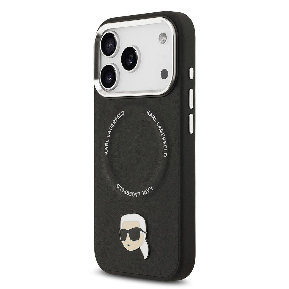Apple iPhone 17 Pro Kılıf Karl Lagerfeld Orjinal Lisanslı M-safe Şarj Özellikli Metal Kamera ve Buton Tasarımlı Karl PU Deri Kapak
