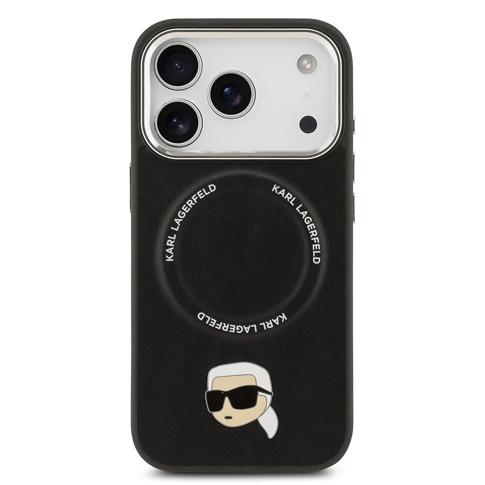 Apple iPhone 17 Pro Kılıf Karl Lagerfeld Orjinal Lisanslı M-safe Şarj Özellikli Metal Kamera ve Buton Tasarımlı Karl PU Deri Kapak