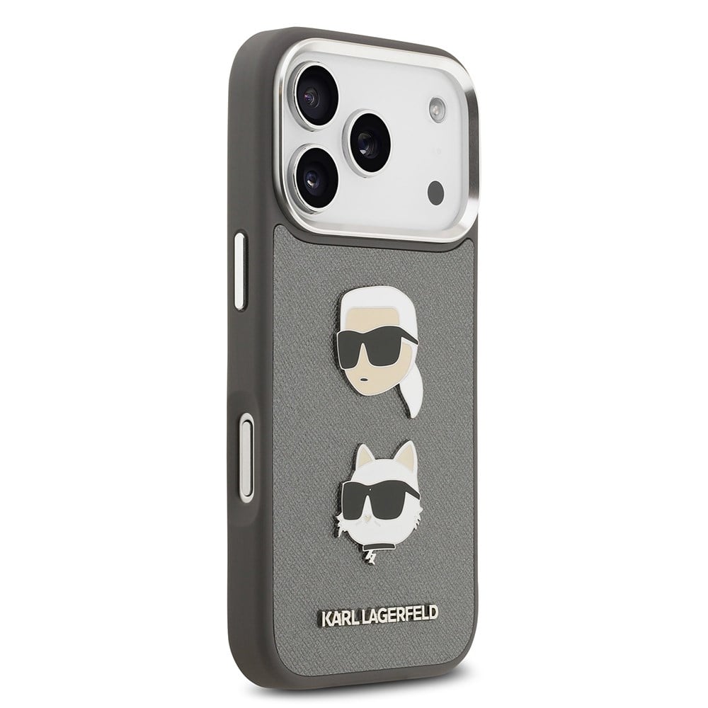 Apple iPhone 17 Pro Kılıf Karl Lagerfeld Orjinal Lisanslı Metal Logolu K&C Heads Pin Kapak