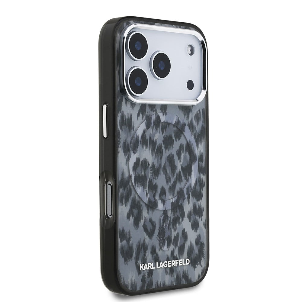 Apple iPhone 17 Pro Kılıf Karl Lagerfeld Orjinal Lisanslı M-safe Şarj Özellikli IML Leopar Baskılı Kapak