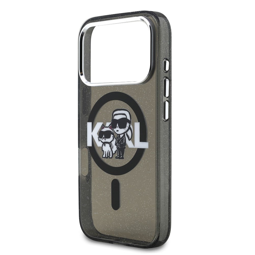 Apple iPhone 17 Pro Kılıf Karl Lagerfeld Orjinal Lisanslı Parlayan Simli Karl & Choupette Sketch Logo Kapak