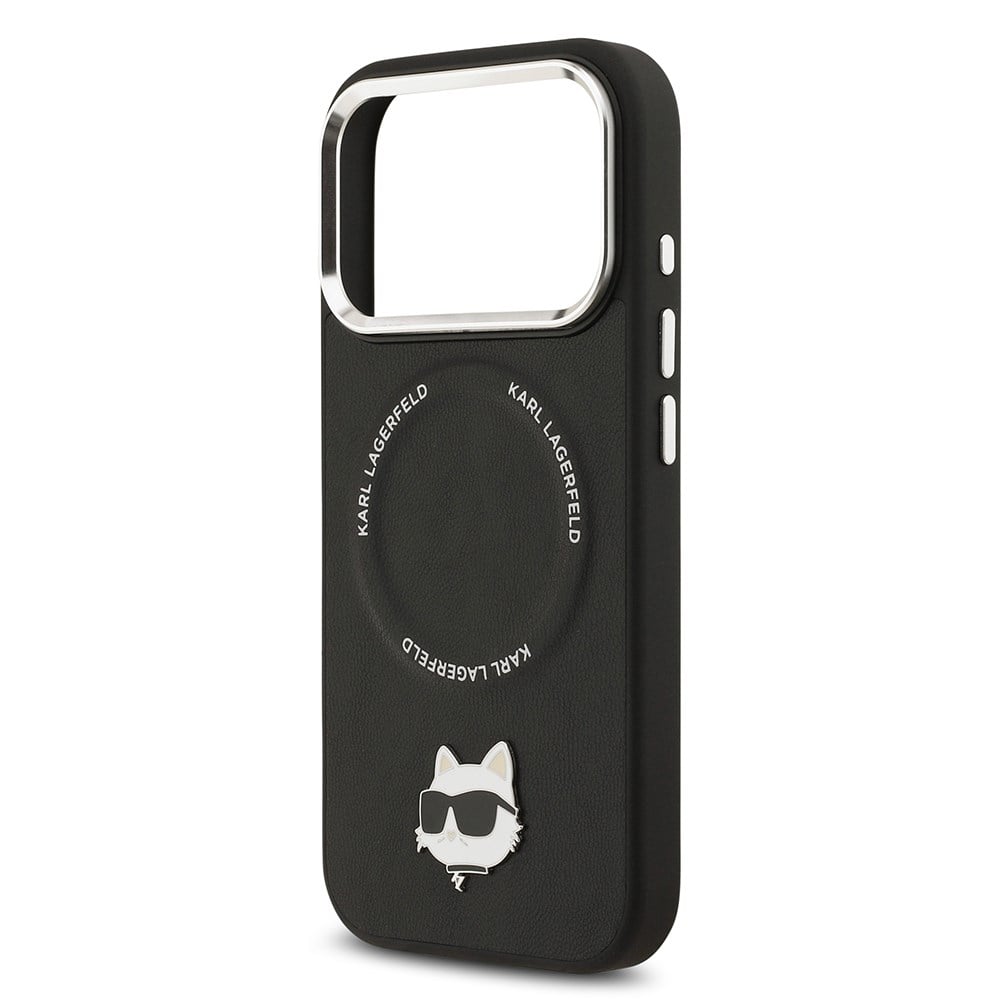 Apple iPhone 17 Pro Kılıf Karl Lagerfeld Orjinal Lisanslı M-safe Şarj Özellikli Metal Kamera ve Buton Tasarımlı Choupette PU Deri Kapak