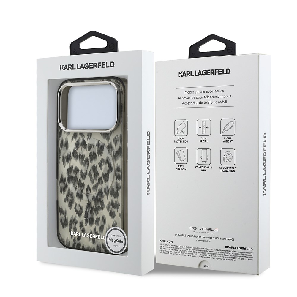Apple iPhone 17 Pro Kılıf Karl Lagerfeld Orjinal Lisanslı M-safe Şarj Özellikli IML Leopar Baskılı Kapak