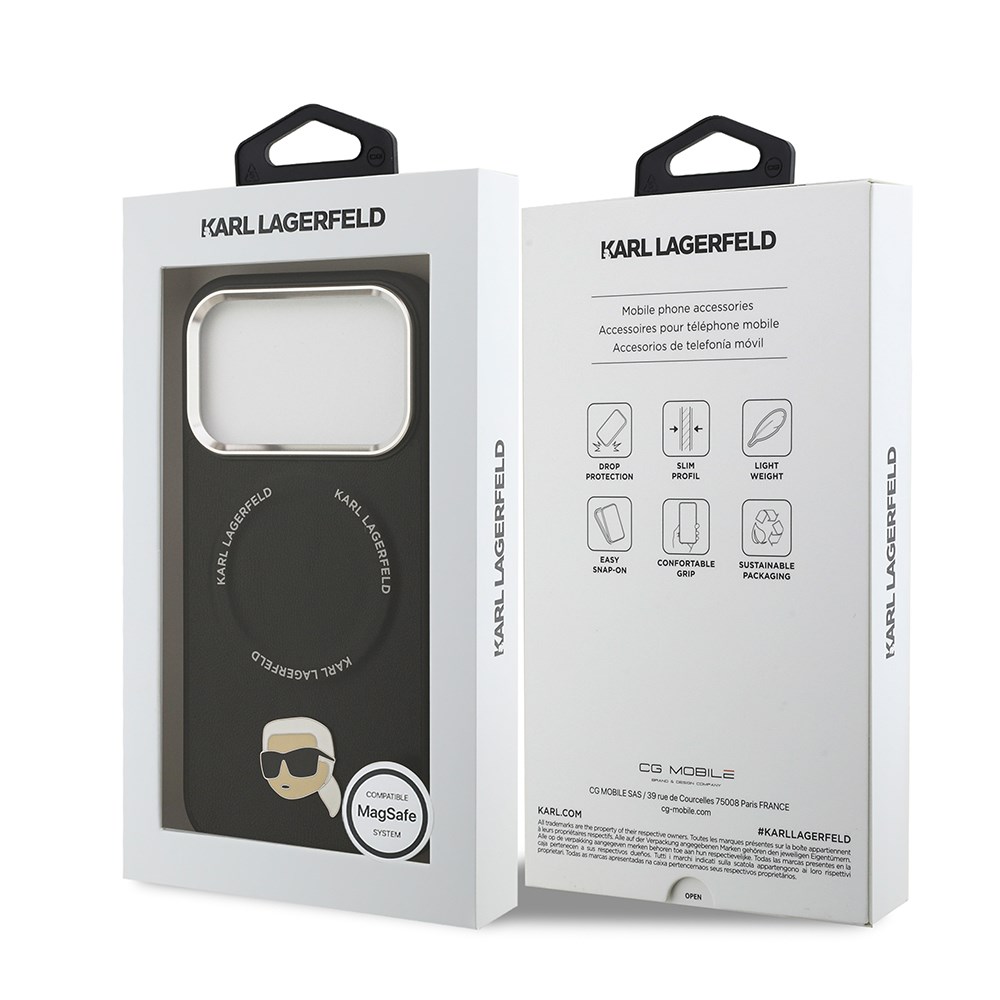 Apple iPhone 17 Pro Kılıf Karl Lagerfeld Orjinal Lisanslı M-safe Şarj Özellikli Metal Kamera ve Buton Tasarımlı Karl PU Deri Kapak