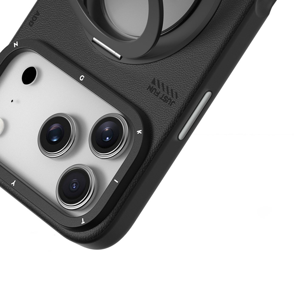 Apple iPhone 17 Pro Kılıf M-safe Şarj Özellikli 360 Derece Standlı Basit Mat Deri Desenli Youngkit Tech Leather Serisi Kapak