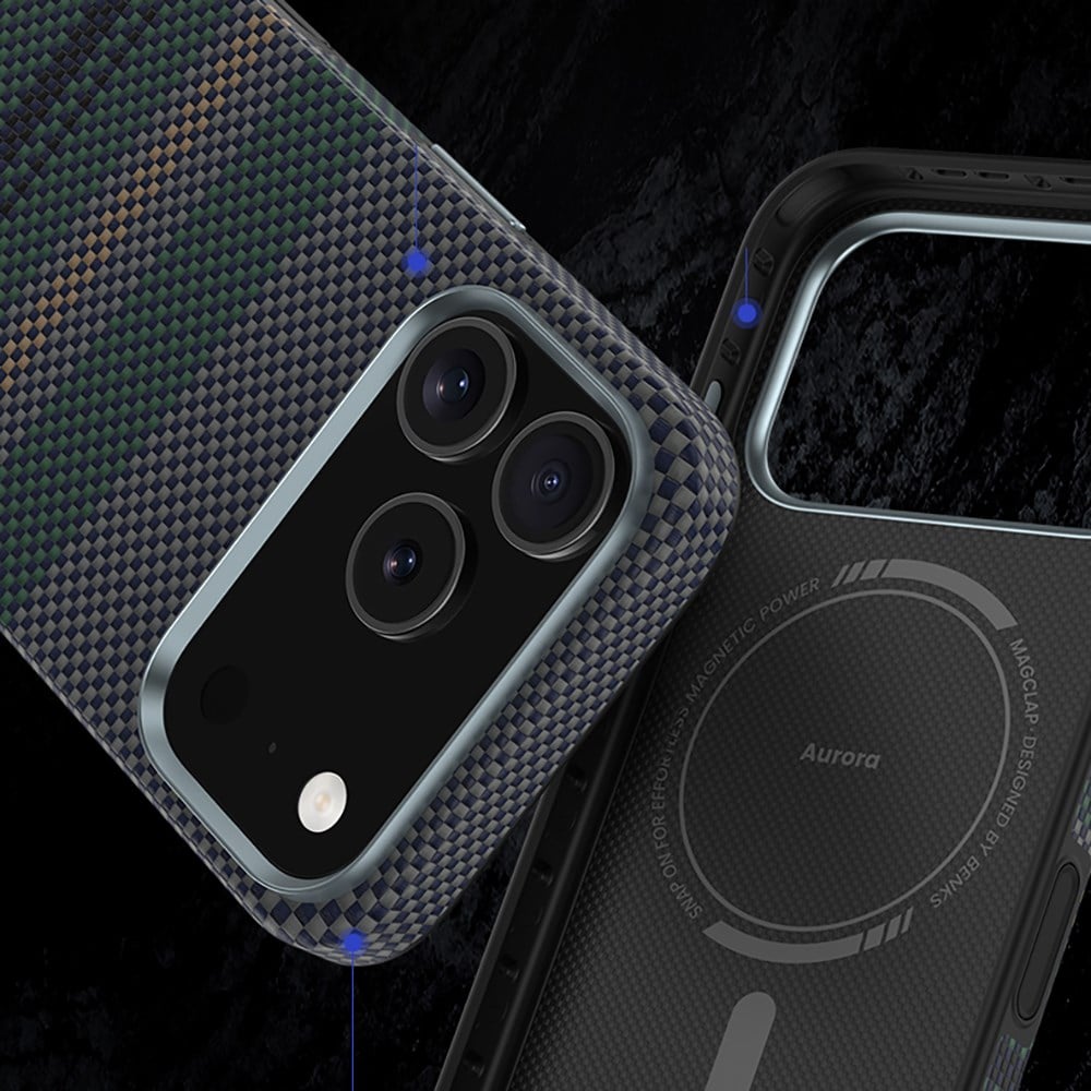Apple iPhone 17 Pro Kılıf M-safe Şarj Özellikli Karbon Fiber Tasarımlı Benks Aurora ArmorPro Kevlar Kapak