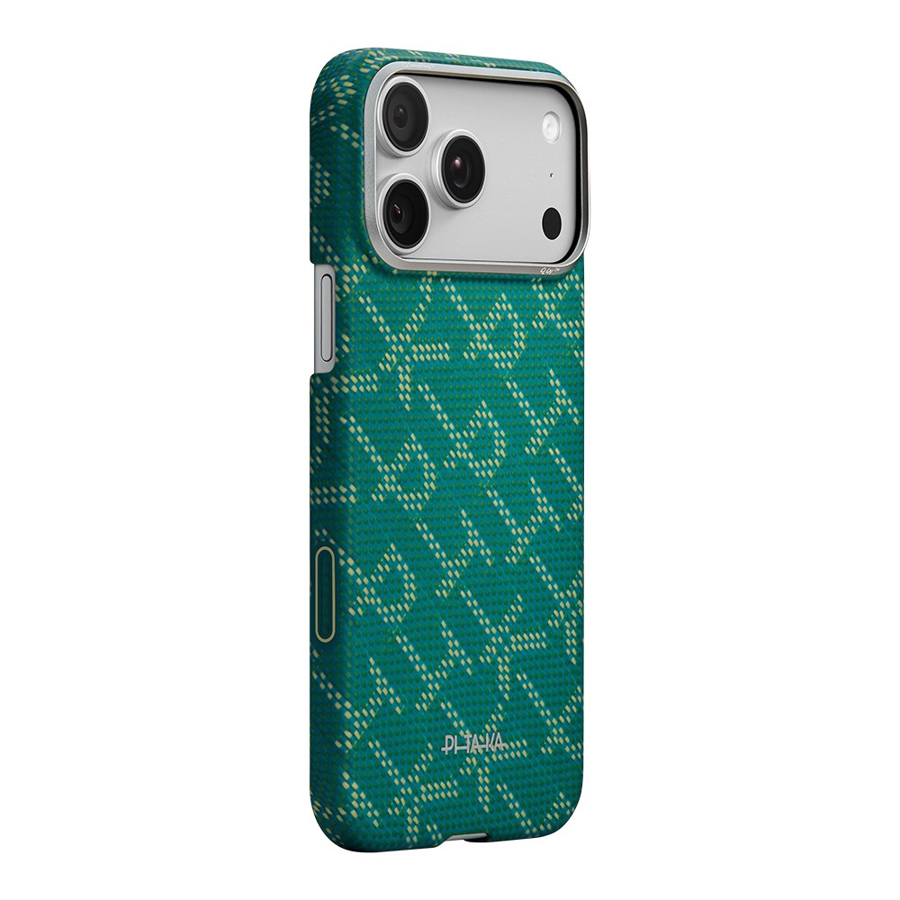 Apple iPhone 17 Pro Kılıf M-safe Şarj Özellikli Aramid Fiber Pitaka Tactile Woven Monogram Serisi Kapak
