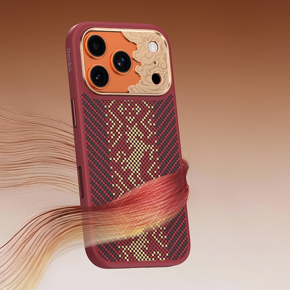 Apple iPhone 17 Pro Kılıf M-safe Şarj Özellikli Karbon Fiber Tasarımlı Benks Knight ArmorPro Kevlar Kapak
