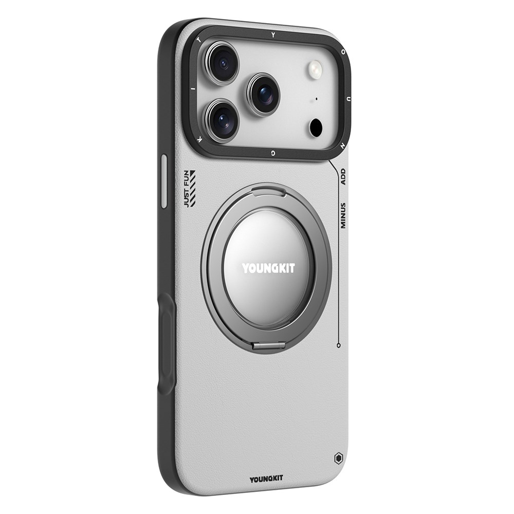 Apple iPhone 17 Pro Kılıf M-safe Şarj Özellikli 360 Derece Standlı Basit Mat Deri Desenli Youngkit Tech Leather Serisi Kapak