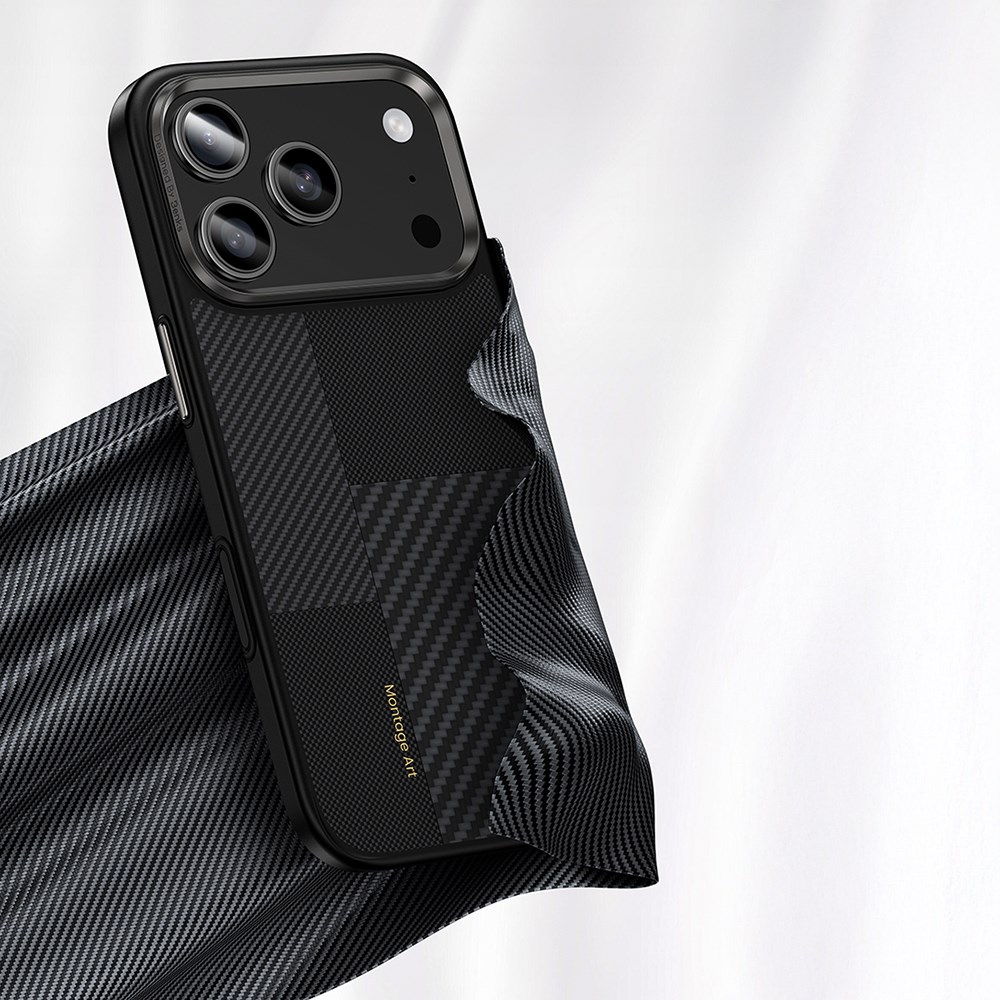 Apple iPhone 17 Pro Kılıf M-safe Şarj Özellikli Karbon Fiber Benks Montage Hybrid ArmorPro Kevlar Kapak