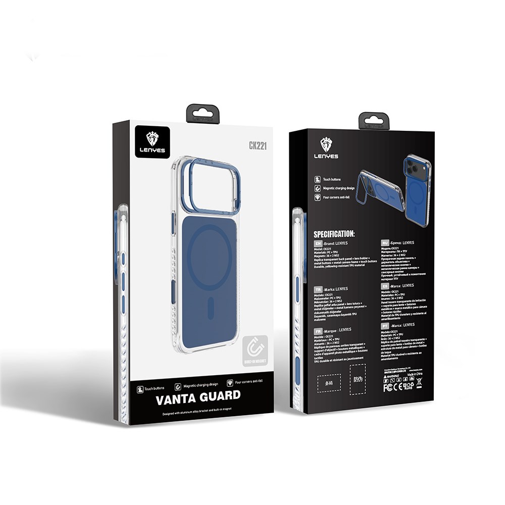 Apple iPhone 17 Pro Kılıf M-safe Şarj Özellikli Metal Kamera Çerçeveli Airbag Tasarımlı Lenyes CK221 Sert PC Kapak