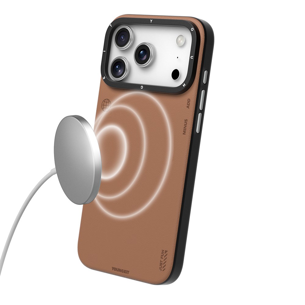 Apple iPhone 17 Pro Kılıf M-safe Şarj Özellikli Basit Mat Deri Desenli Youngkit Tech Fashion Serisi Kapak