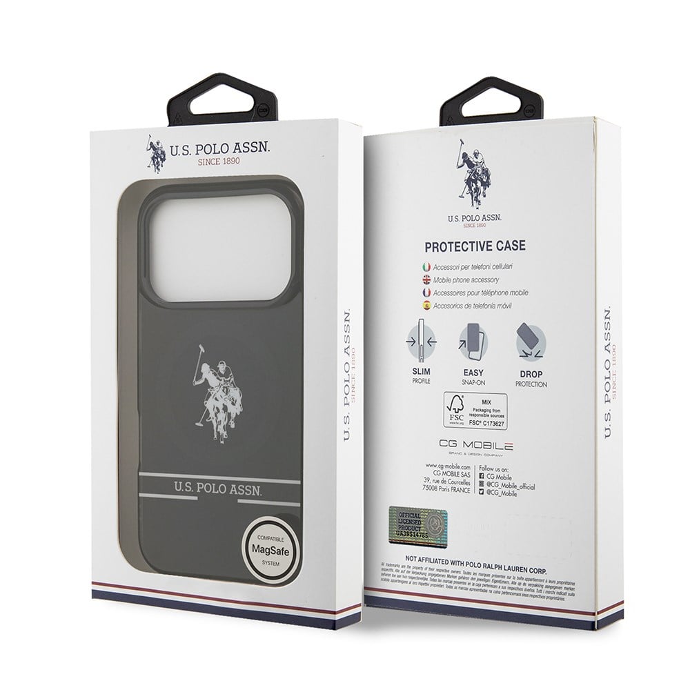 Apple iPhone 17 Pro Kılıf U.S. Polo Assn. Orjinal Lisanslı M-safe Şarj Özellikli IML Double Horse Stripe Logolu Kapak