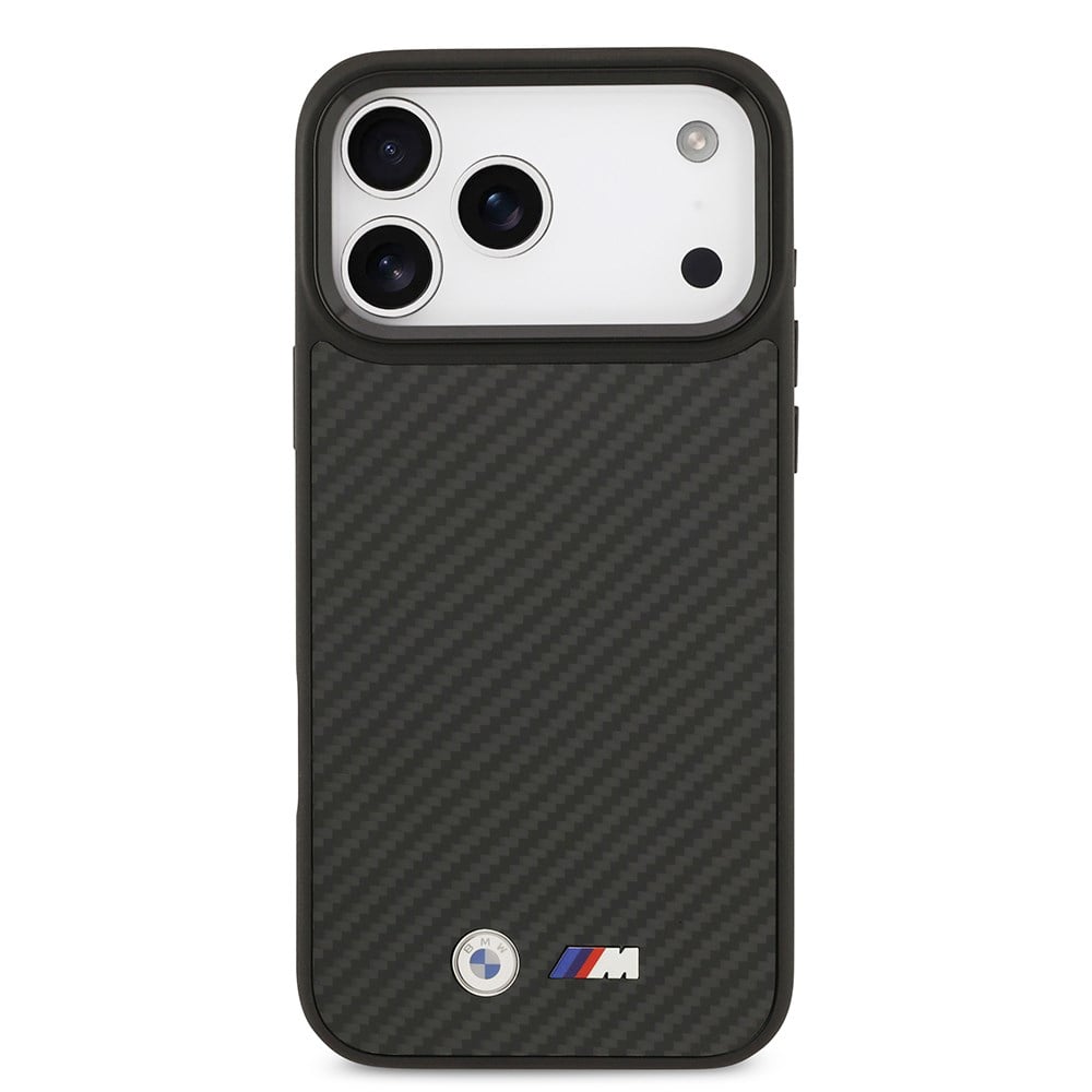 Apple iPhone 17 Pro Max Kılıf BMW Orjinal Lisanslı M-safe Şarj Özellikli Karbon Fiber Metal Logolu Kapak