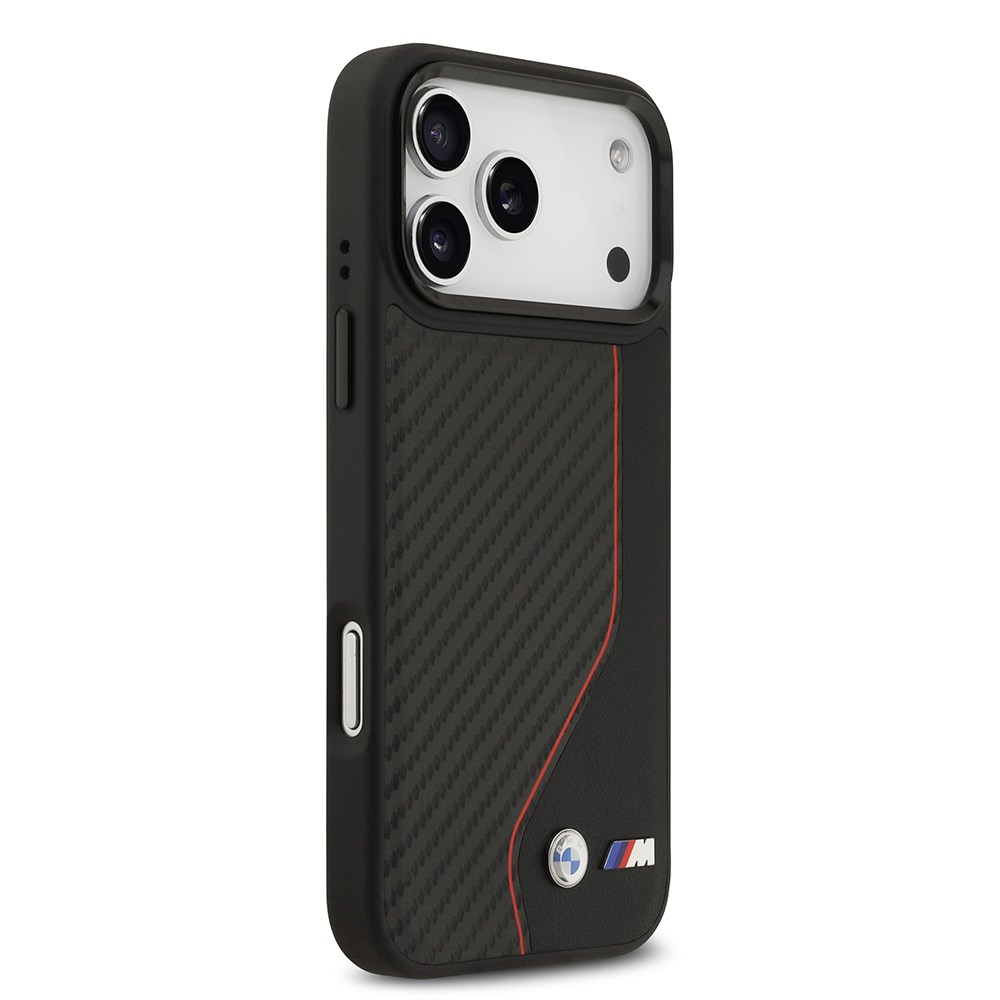 Apple iPhone 17 Pro Max Kılıf BMW Orjinal Lisanslı M-safe Şarj Özellikli Metal BMW ve M Logolu PU Karbon Tasarımlı Kapak