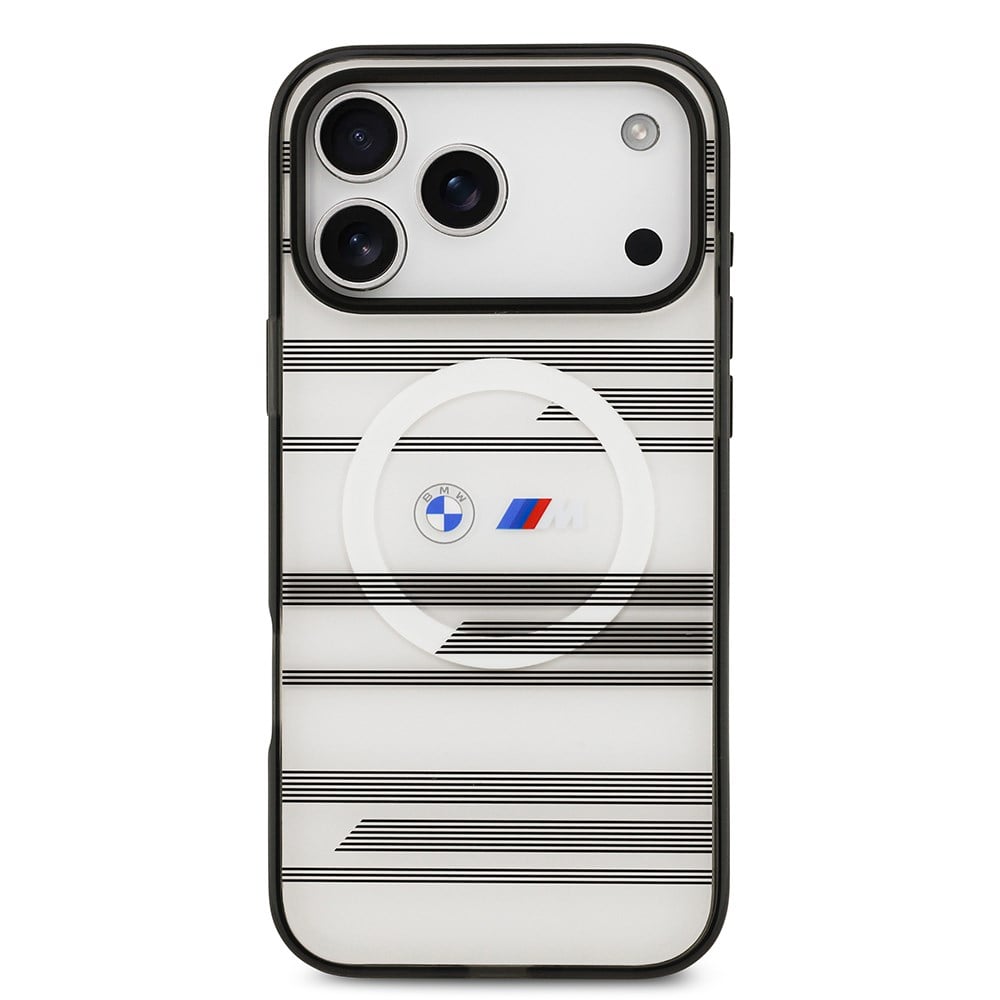Apple iPhone 17 Pro Max Kılıf BMW Orjinal Lisanslı M-safe Şarj Özellikli Metal Kamera Butonlu Yatay Şeritli M Dizayn Kapak