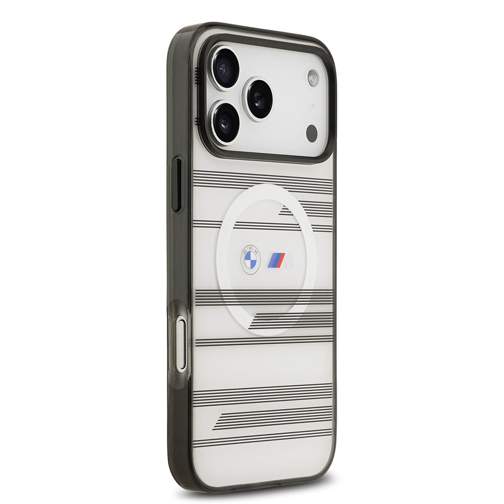 Apple iPhone 17 Pro Max Kılıf BMW Orjinal Lisanslı M-safe Şarj Özellikli Metal Kamera Butonlu Yatay Şeritli M Dizayn Kapak