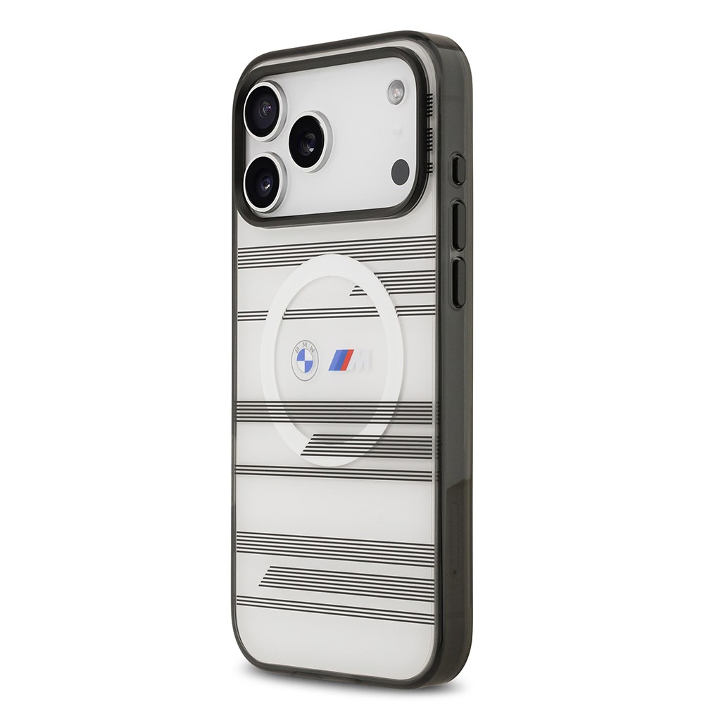 Apple iPhone 17 Pro Max Kılıf BMW Orjinal Lisanslı M-safe Şarj Özellikli Metal Kamera Butonlu Yatay Şeritli M Dizayn Kapak
