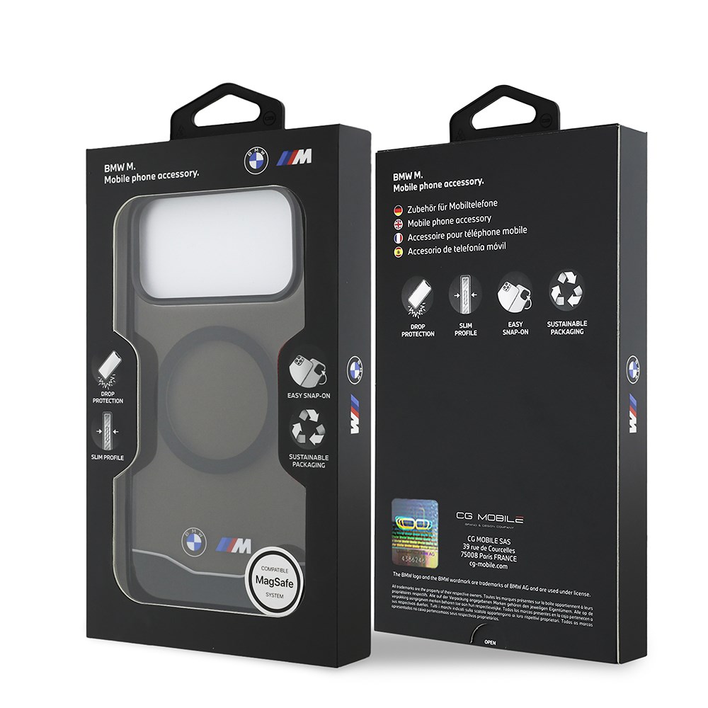 Apple iPhone 17 Pro Max Kılıf BMW Orjinal Lisanslı M-safe Şarj Özellikli Metal Buton Tasarımlı Tranparan M Dizayn Kapak