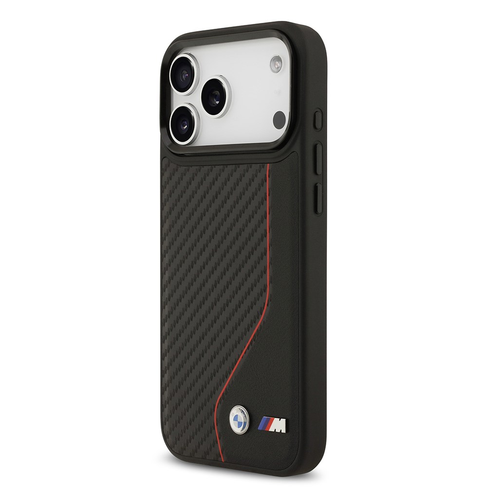 Apple iPhone 17 Pro Max Kılıf BMW Orjinal Lisanslı M-safe Şarj Özellikli Metal BMW ve M Logolu PU Karbon Tasarımlı Kapak