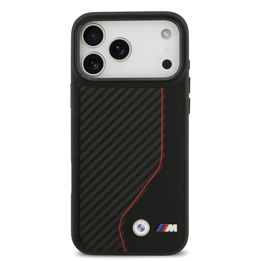 Apple iPhone 17 Pro Max Kılıf BMW Orjinal Lisanslı M-safe Şarj Özellikli Metal BMW ve M Logolu PU Karbon Tasarımlı Kapak