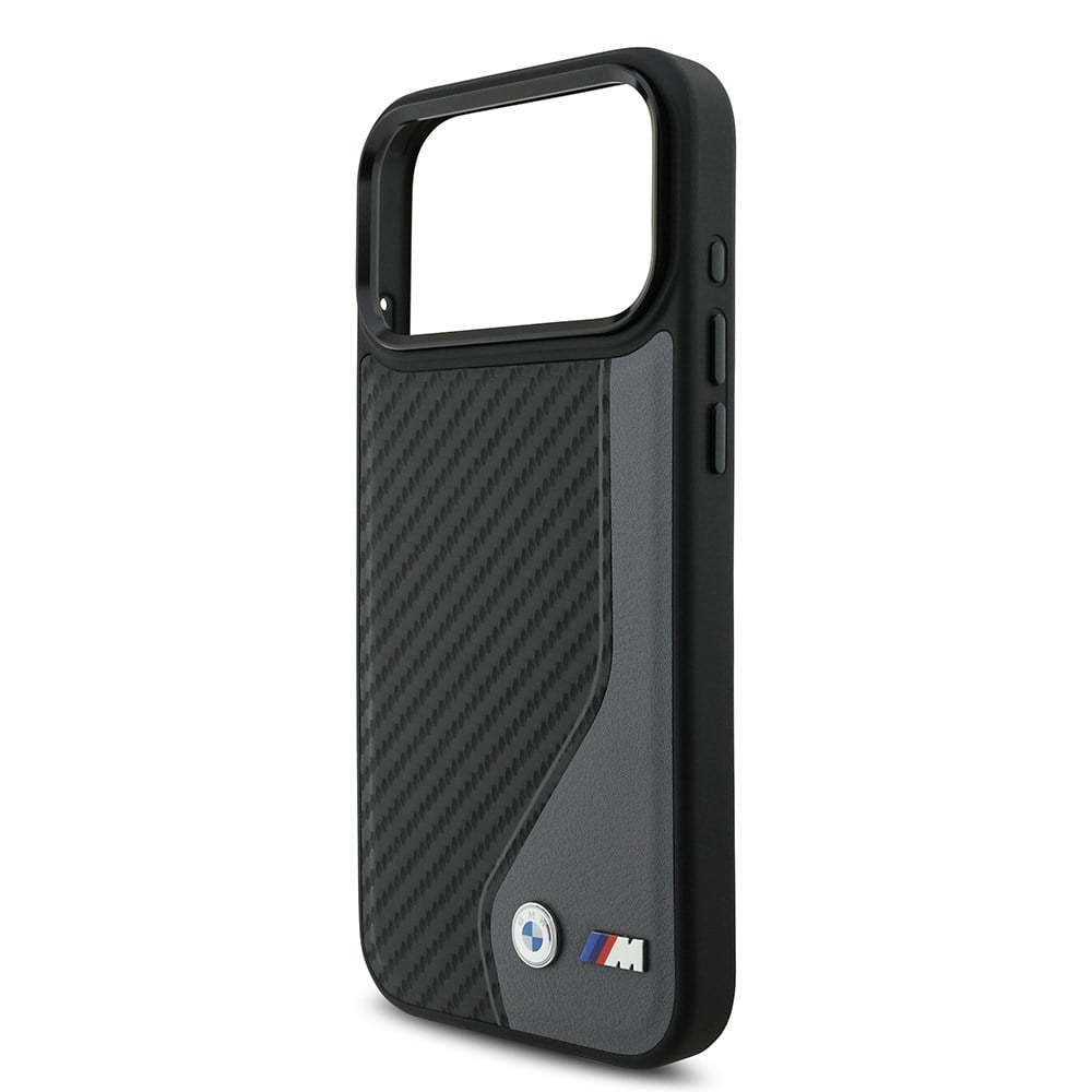 Apple iPhone 17 Pro Max Kılıf BMW Orjinal Lisanslı M-safe Şarj Özellikli Metal BMW ve M Logolu PU Karbon Tasarımlı Kapak