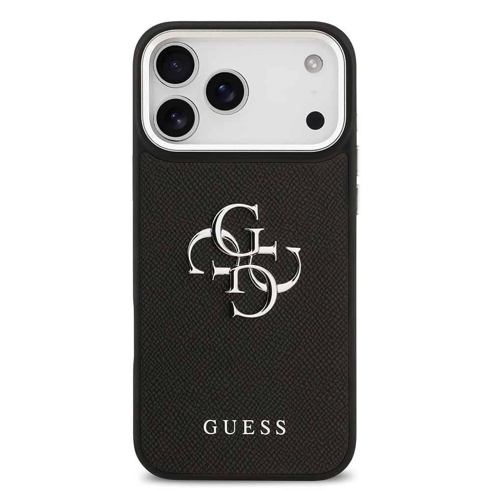 Apple iPhone 17 Pro Max Kılıf Guess Orjinal Lisanslı Metal Kamera Çerçeveli Metal Büyük 4G ve Yazı Logolu PU Deri Kapak