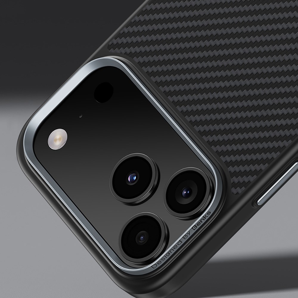 Apple iPhone 17 Pro Max Kılıf Karbon Fiber M-safe Şarj Özellikli Benks Hybrid ArmorPro 600D Kevlar Kapak