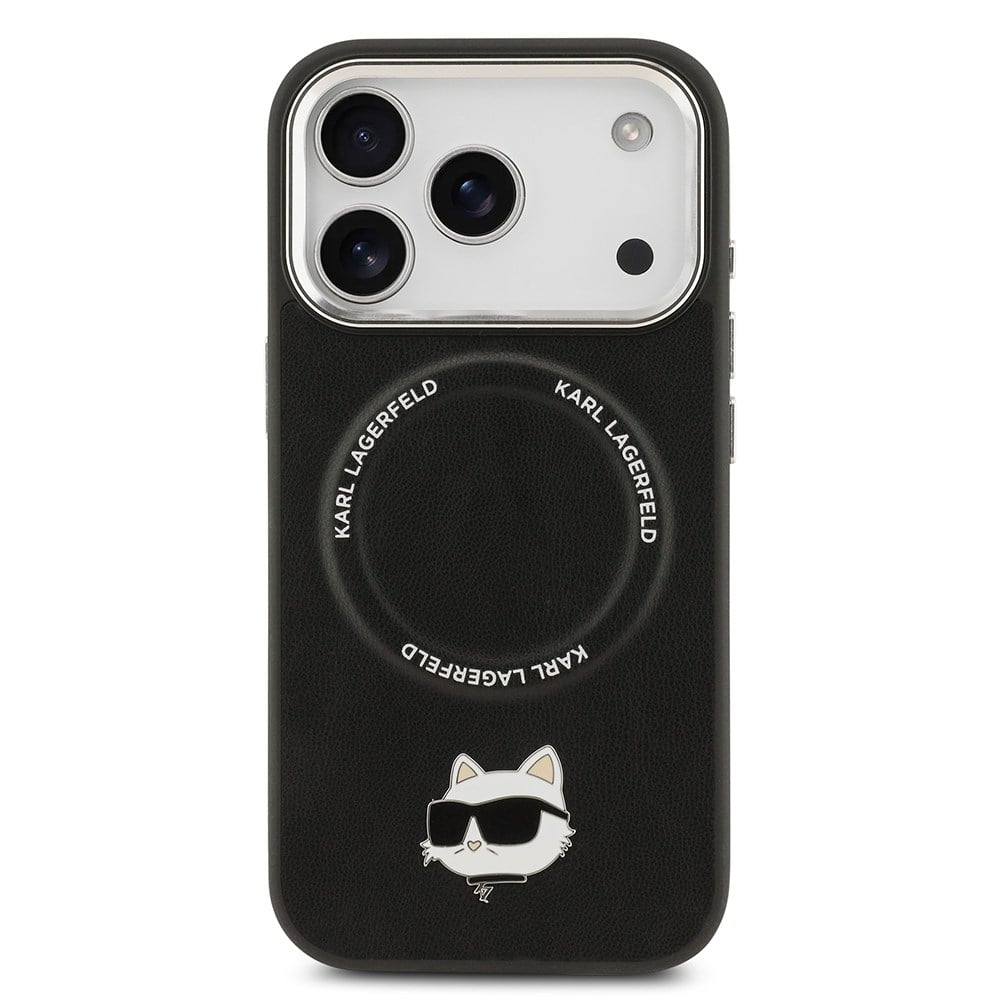 Apple iPhone 17 Pro Max Kılıf Karl Lagerfeld Orjinal Lisanslı M-safe Şarj Özellikli Metal Kamera ve Buton Tasarımlı Choupette PU Deri Kapak