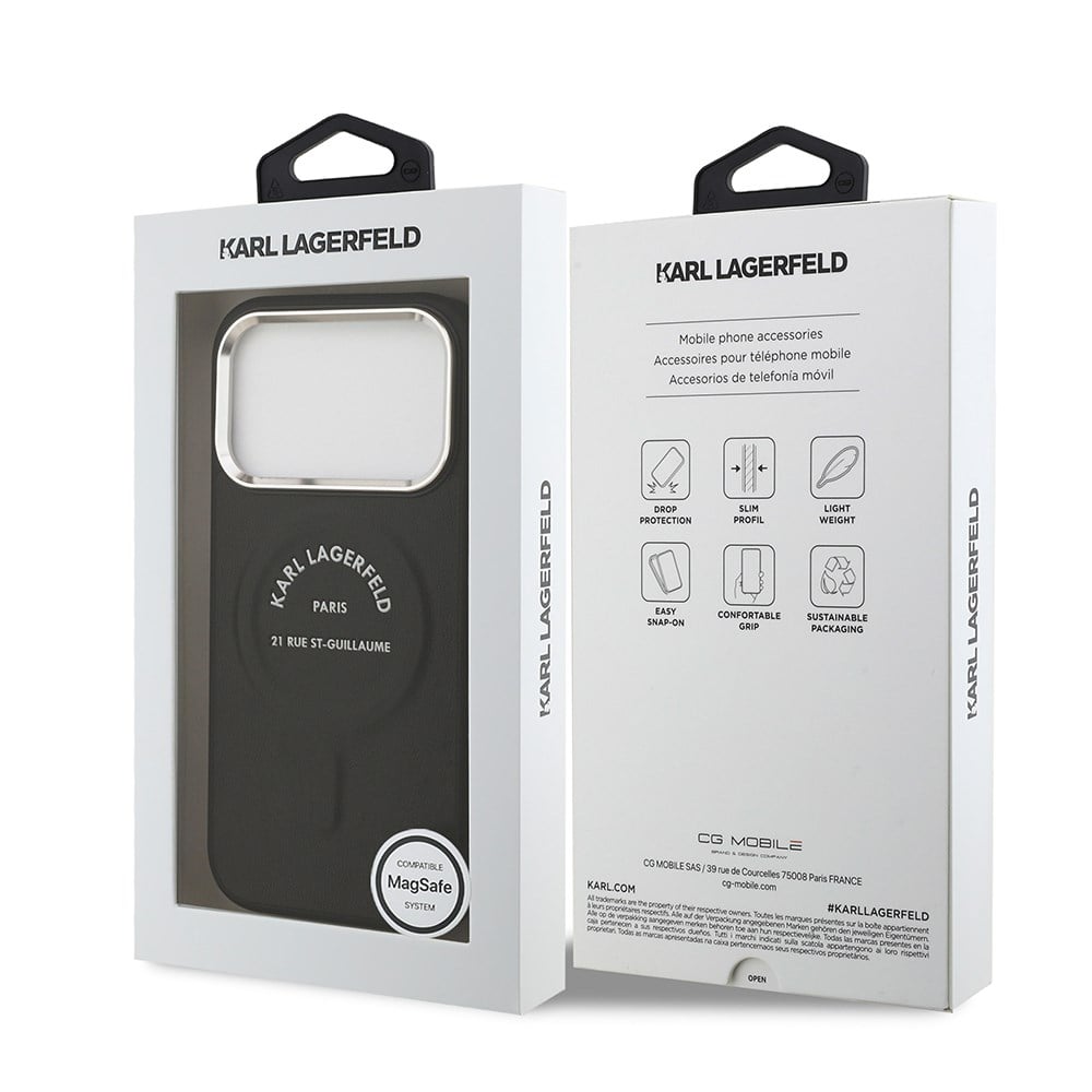 Apple iPhone 17 Pro Max Kılıf Karl Lagerfeld Orjinal Lisanslı M-safe Şarj Özellikli Metal Kamera ve Buton Tasarımlı Paris RSG PU Deri Kapak
