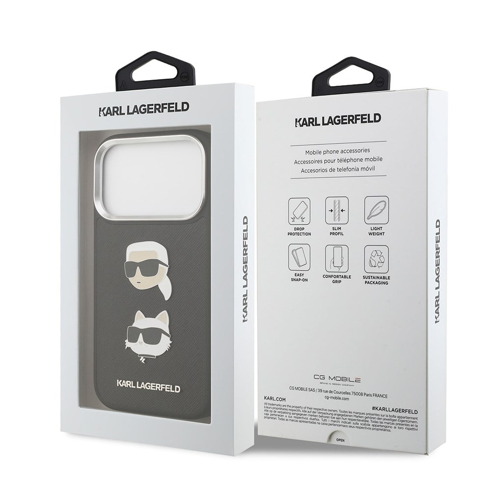 Apple iPhone 17 Pro Max Kılıf Karl Lagerfeld Orjinal Lisanslı Metal Logolu K&C Heads Pin Kapak
