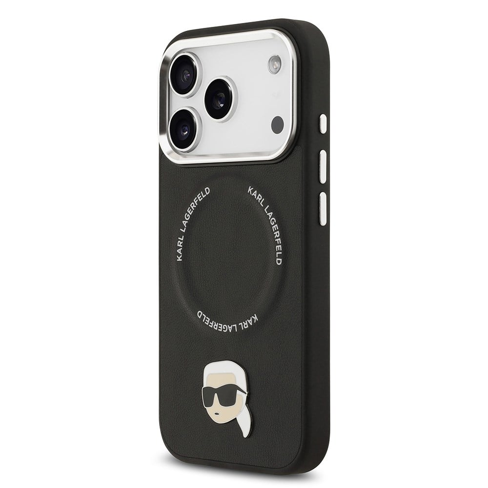 Apple iPhone 17 Pro Max Kılıf Karl Lagerfeld Orjinal Lisanslı M-safe Şarj Özellikli Metal Kamera ve Buton Tasarımlı Karl PU Deri Kapak