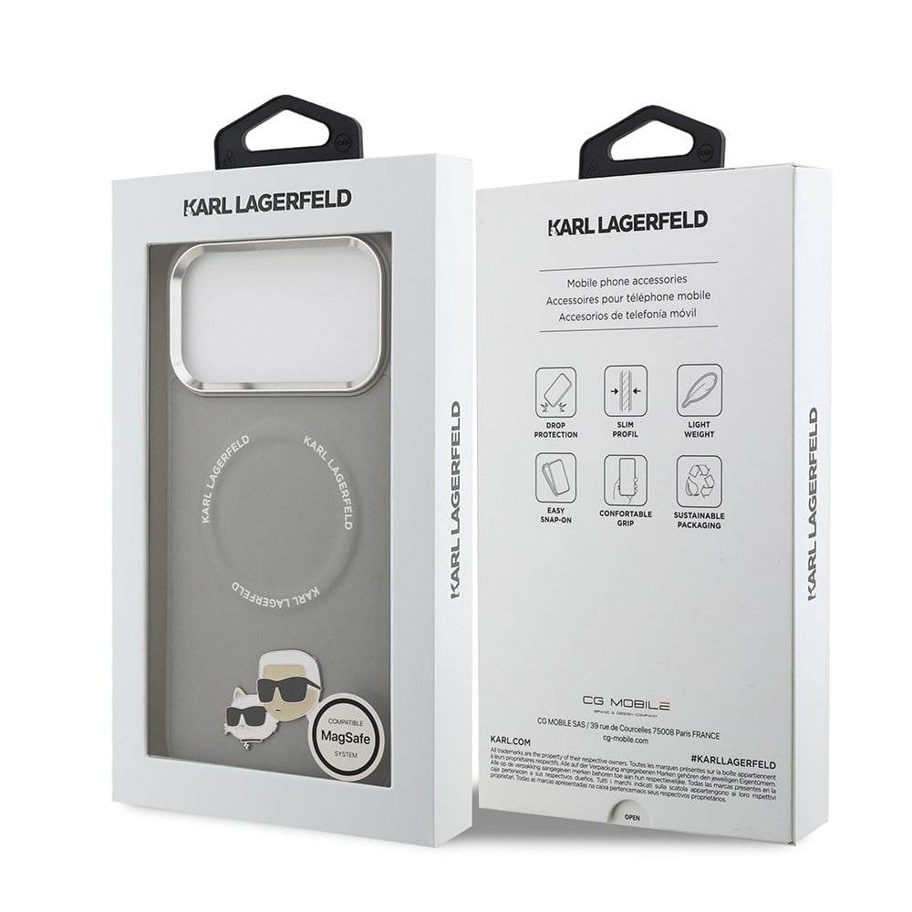 Apple iPhone 17 Pro Max Kılıf Karl Lagerfeld Orjinal Lisanslı M-safe Şarj Özellikli Metal Kamera ve Buton Tasarımlı K&C PU Deri Kapak