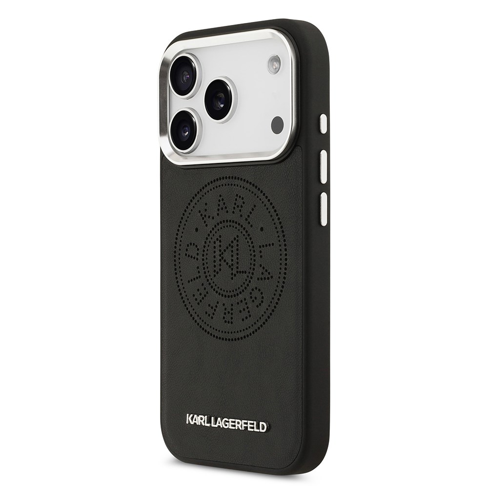 Apple iPhone 17 Pro Max Kılıf Karl Lagerfeld Orjinal Lisanslı M-safe Şarj Özellikli Delikli Tasarım Metal Logolu PU Deri Kapak
