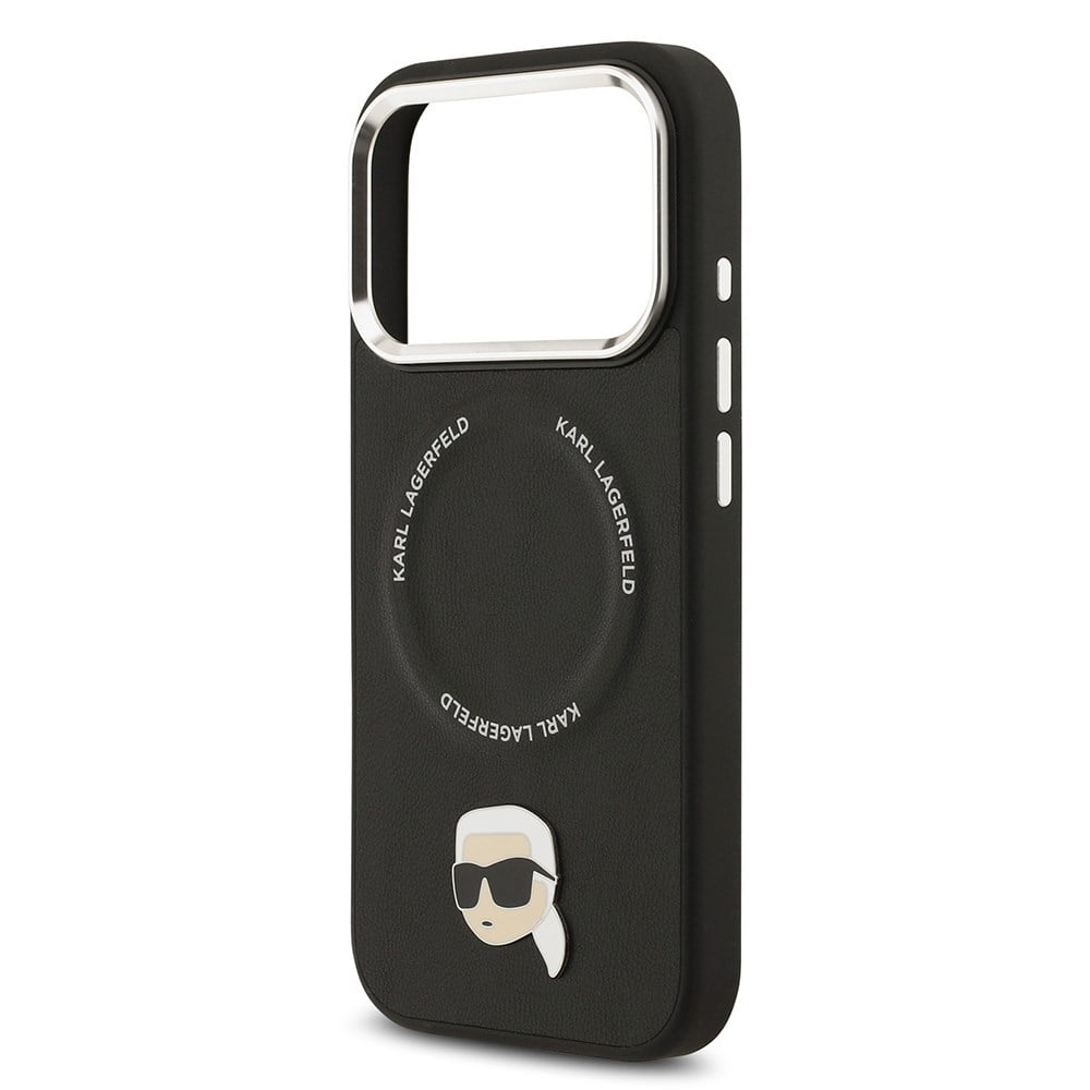 Apple iPhone 17 Pro Max Kılıf Karl Lagerfeld Orjinal Lisanslı M-safe Şarj Özellikli Metal Kamera ve Buton Tasarımlı Karl PU Deri Kapak