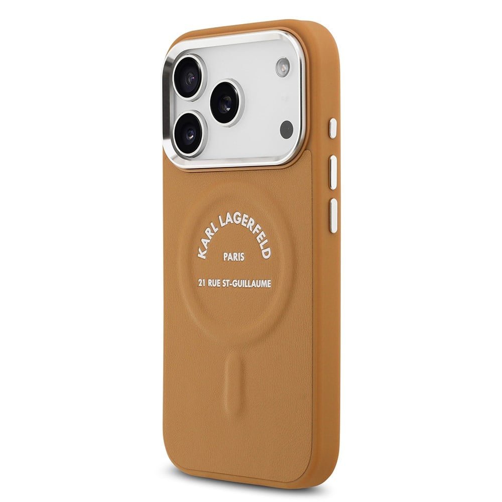 Apple iPhone 17 Pro Max Kılıf Karl Lagerfeld Orjinal Lisanslı M-safe Şarj Özellikli Metal Kamera ve Buton Tasarımlı Paris RSG PU Deri Kapak